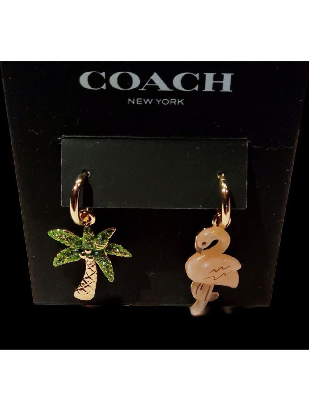 COACH PINK FLAMINGO PAVE PALM TREE TROPICAL MISMATCH EARRINGS